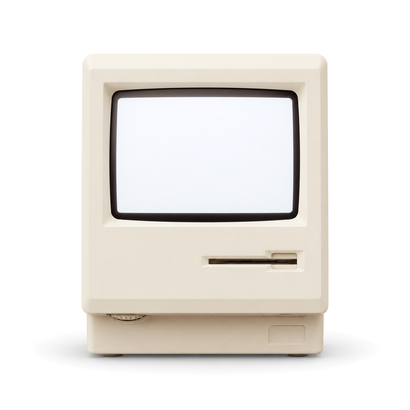 Computa, a small beige computer with a smiling face